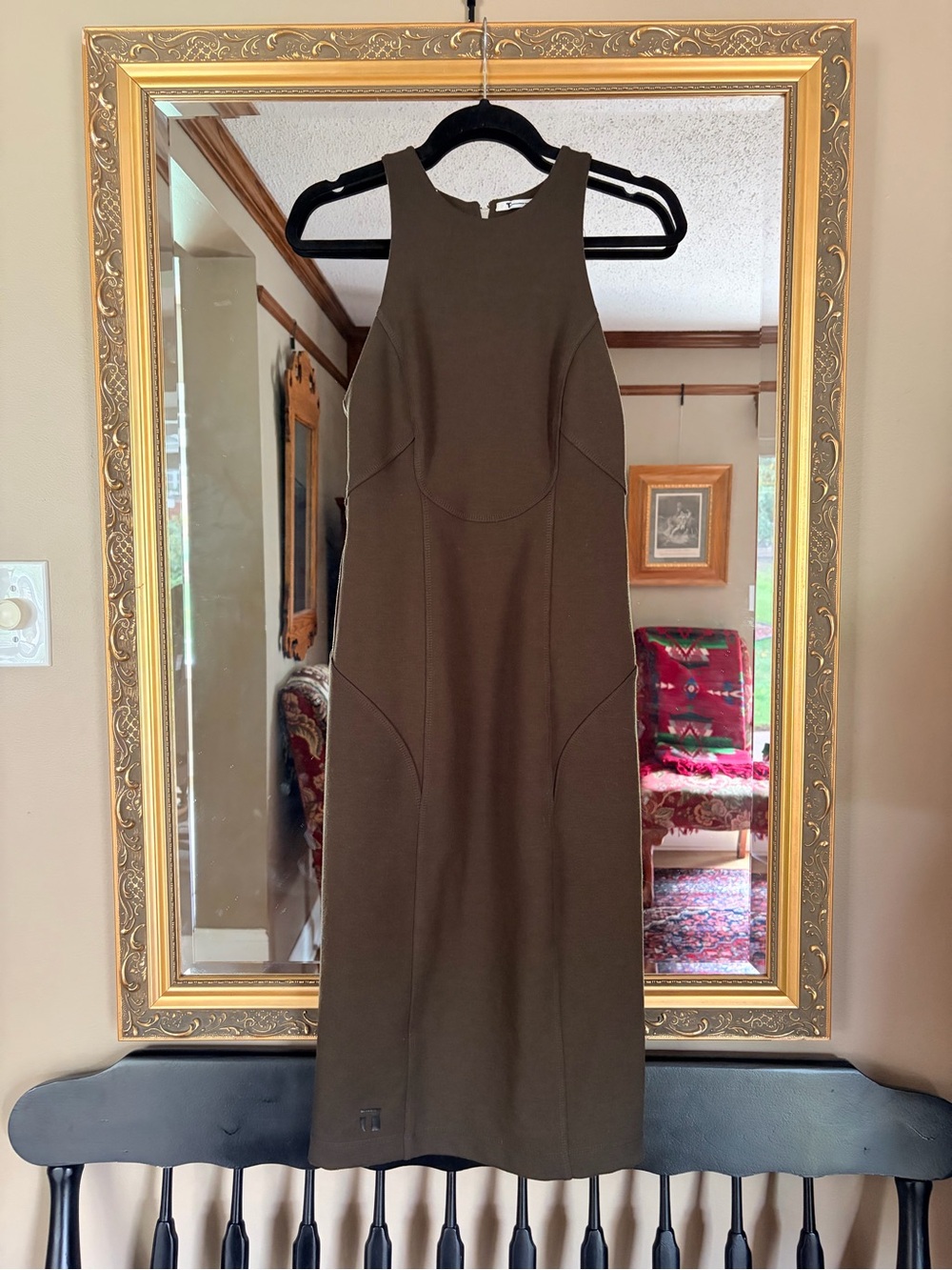 T by Alexander Wan Midi Fitted Racerback Olive Green Dress